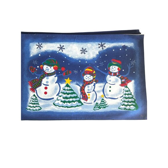 70" Round Celebrate The Season Frosty Friends Snowman Tablecloth and 8 placemats - Picture 3 of 4
